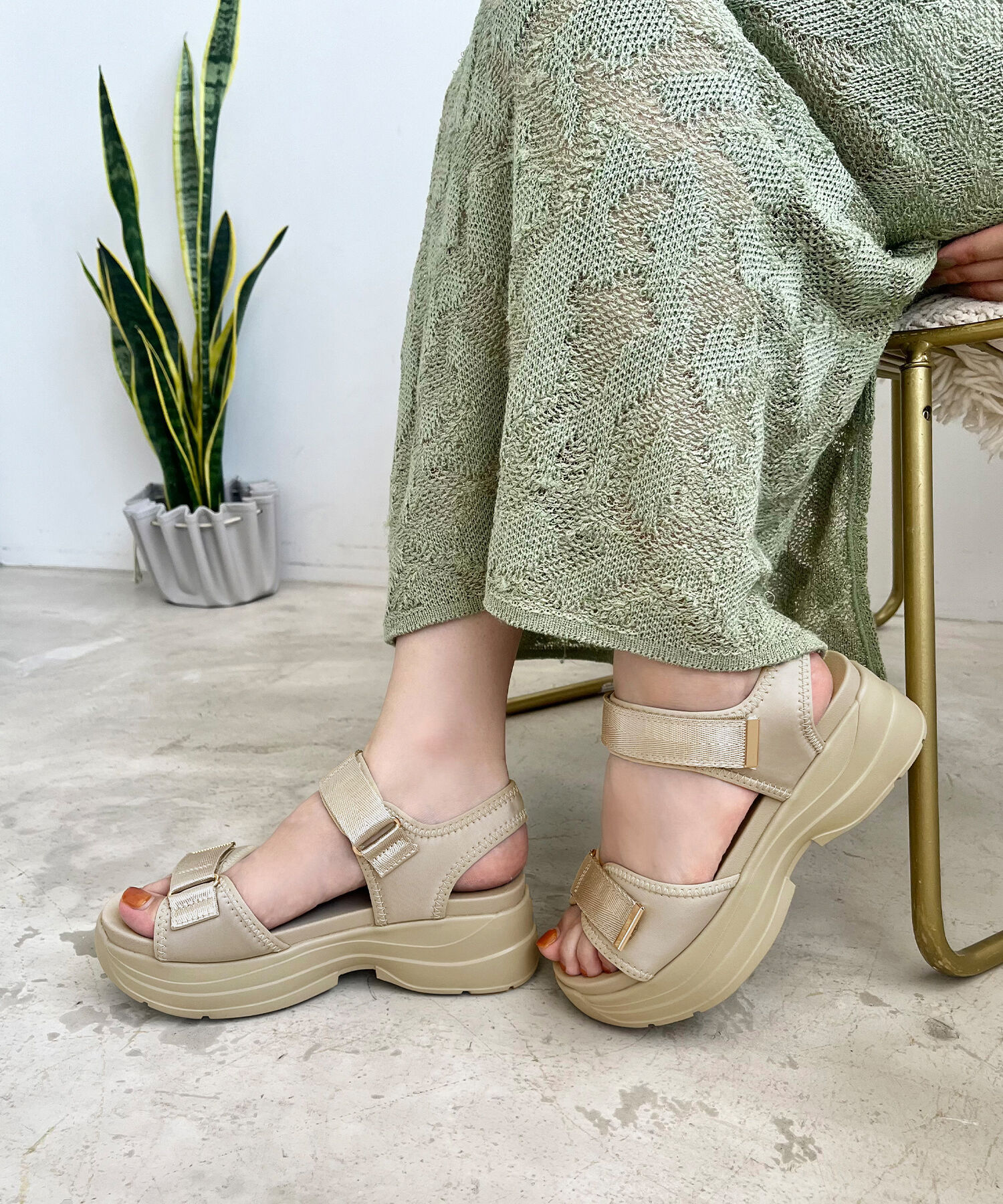 WA Oriental TRaffic「【追加】ダブルベルトスポーツサンダル/42207 スポサン 柔らかい 人気 軽い トレンド 厚底 再入荷」|サンダル|BEIGE