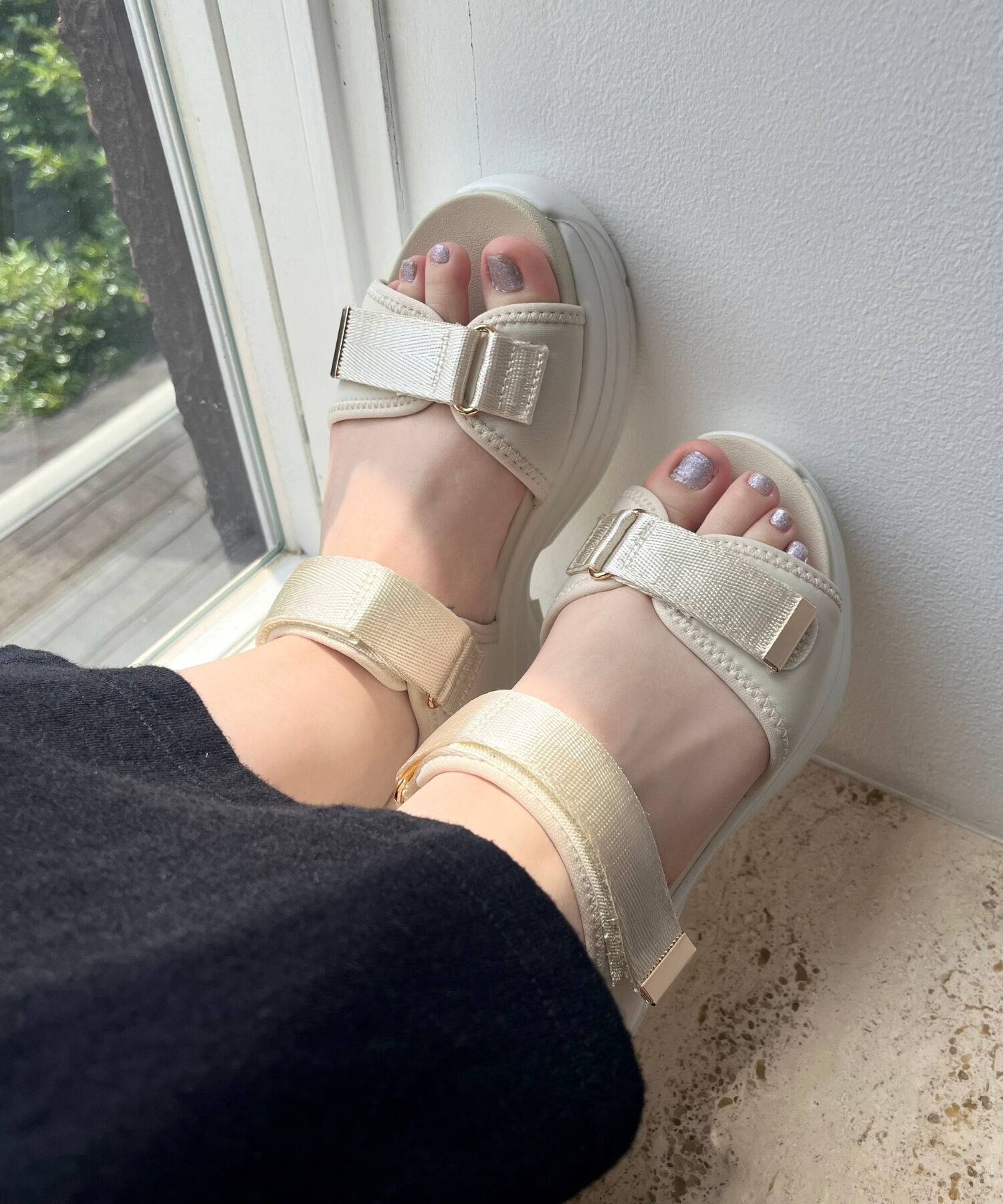 WA Oriental TRaffic「【追加】ダブルベルトスポーツサンダル/42207 スポサン 柔らかい 人気 軽い トレンド 厚底 再入荷」|サンダル|IVORY