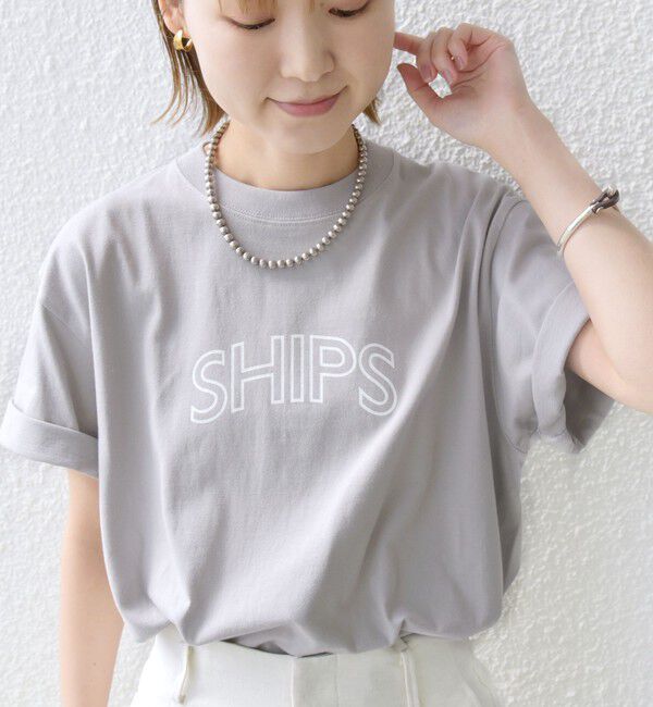 SHIPS for women「【WEB限定】 SHIPS ラウンド プリント ロゴ TEE」|Tシャツ・カットソー|ライトグレー