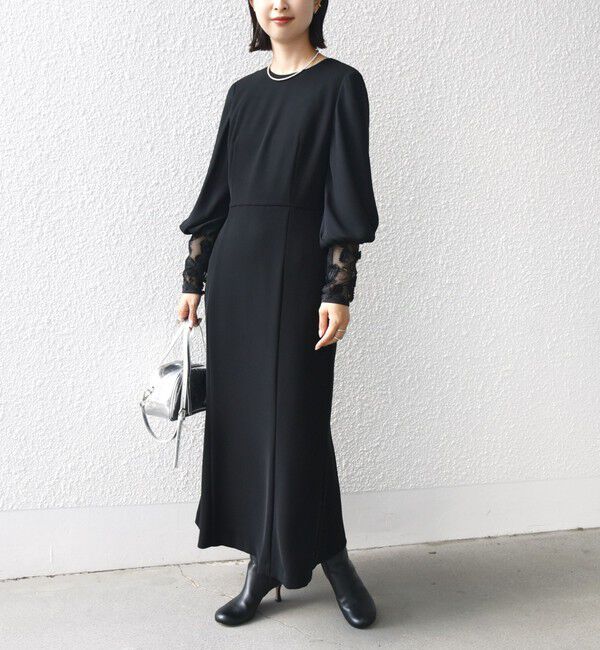 SHIPS for women「【SHIPS別注】kaene:ブラック フォーマル レース スリーブ ワンピース（セレモニー対応可）」|ワンピース|ブラック