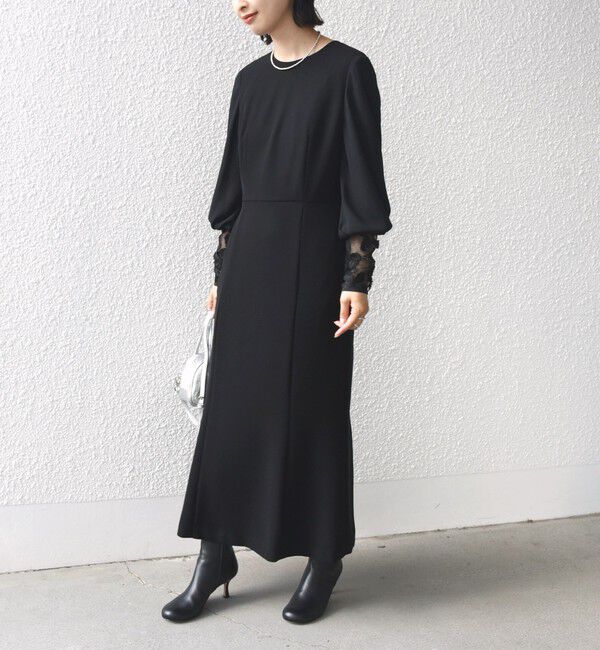 SHIPS for women「【SHIPS別注】kaene:ブラック フォーマル レース スリーブ ワンピース（セレモニー対応可）」|ワンピース|