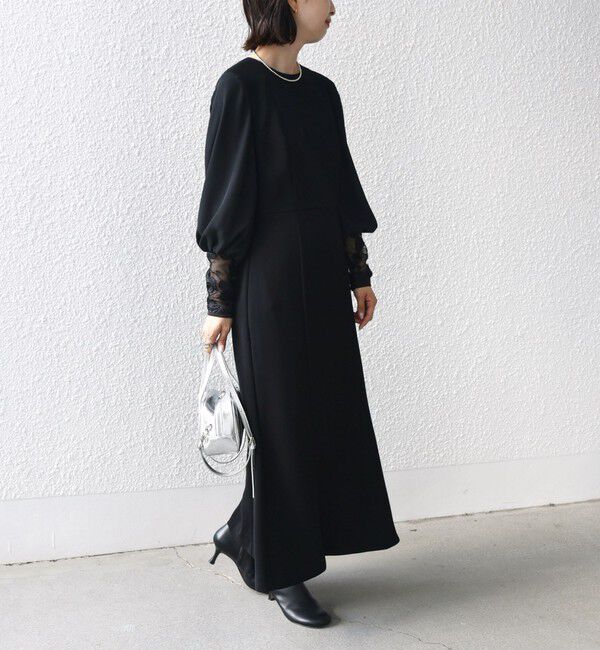 SHIPS for women「【SHIPS別注】kaene:ブラック フォーマル レース スリーブ ワンピース（セレモニー対応可）」|ワンピース|
