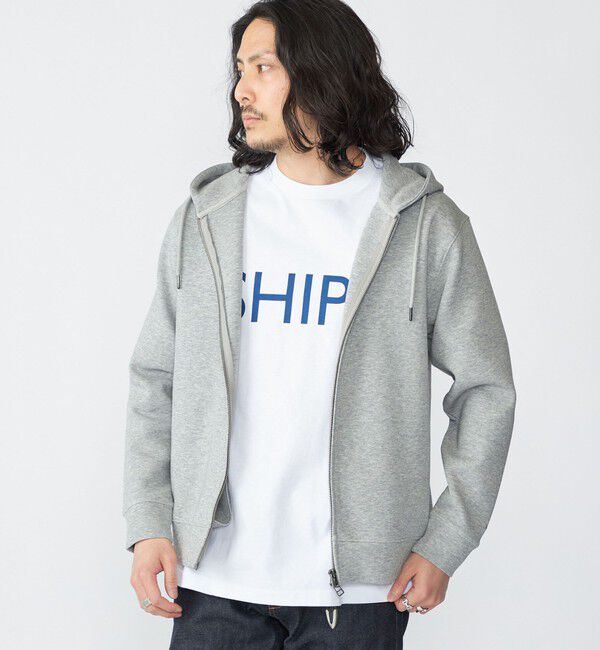 SHIPS「【WEB限定】SHIPS: ワンポイントロゴ ガスコットン ダブルニット ジップパーカー（セットアップ対応）」|パーカー|グレー