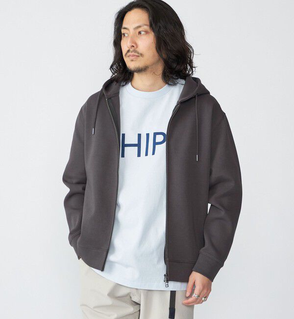 SHIPS「【WEB限定】SHIPS: ワンポイントロゴ ガスコットン ダブルニット ジップパーカー（セットアップ対応）」|パーカー|ダークグレー