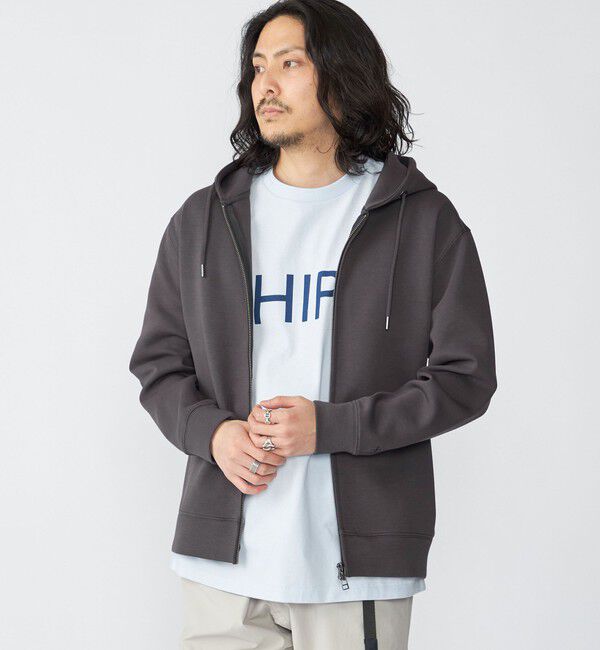 SHIPS「【WEB限定】SHIPS: ワンポイントロゴ ガスコットン ダブルニット ジップパーカー（セットアップ対応）」|パーカー|