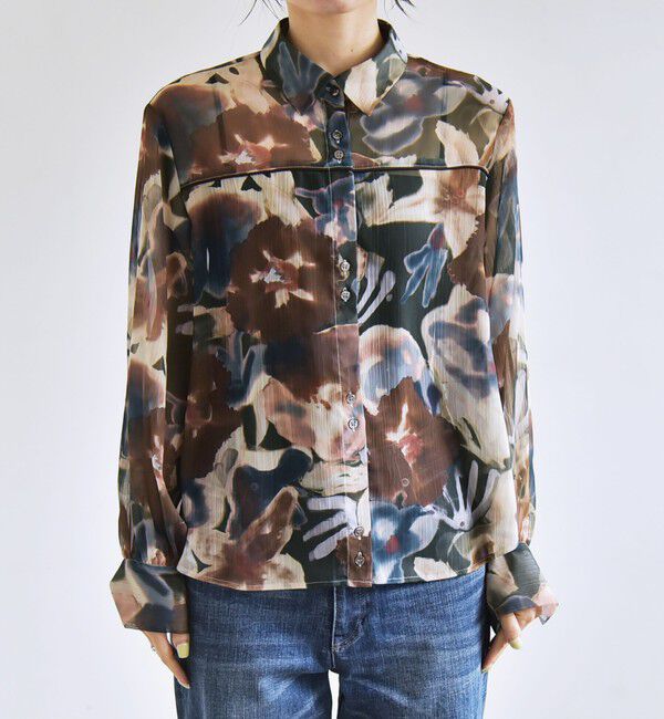 quaranciel「quaranciel:〈洗濯機可能〉シアー フラワー プリント シャツ ブラウス」|シャツ・ブラウス|