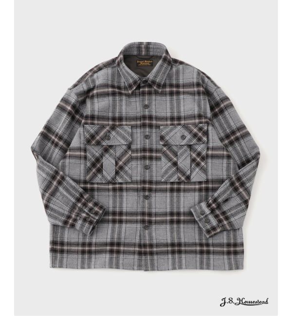 J.S.Homestead「J.S.Homestead / C/W/P チェック ミリタリー シャツ」|シャツ・ブラウス|グレーB