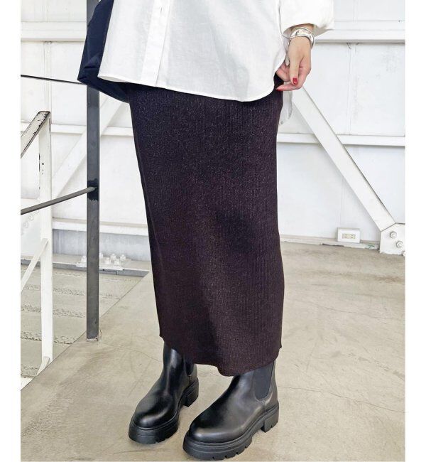 Spick and Span「《WEB限定追加》ラメリブニットタイトスカート」|スカート|ブラウン