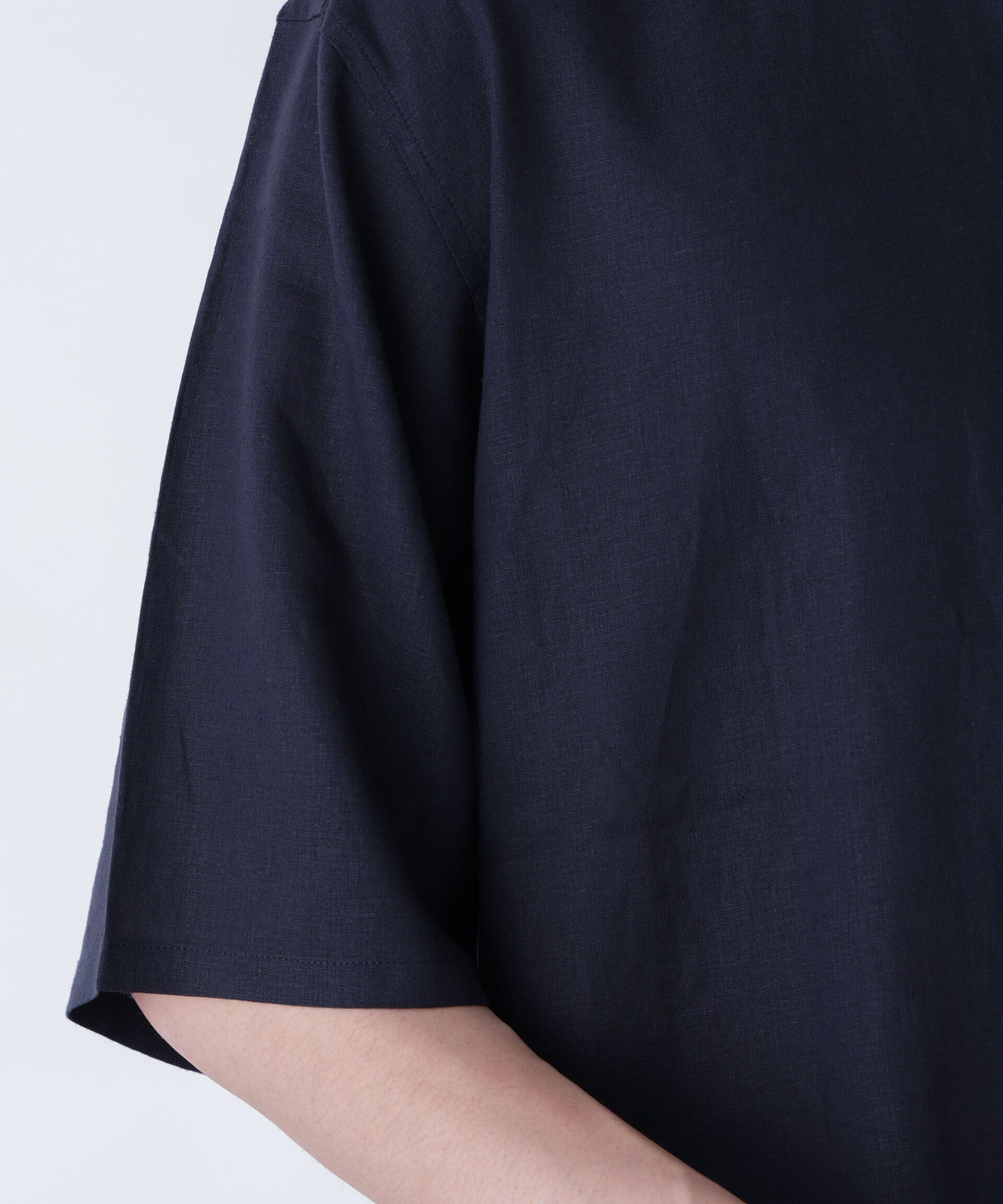 nano･universe「アンチスメルリネン バンドカラーシャツ 半袖」|シャツ・ブラウス|