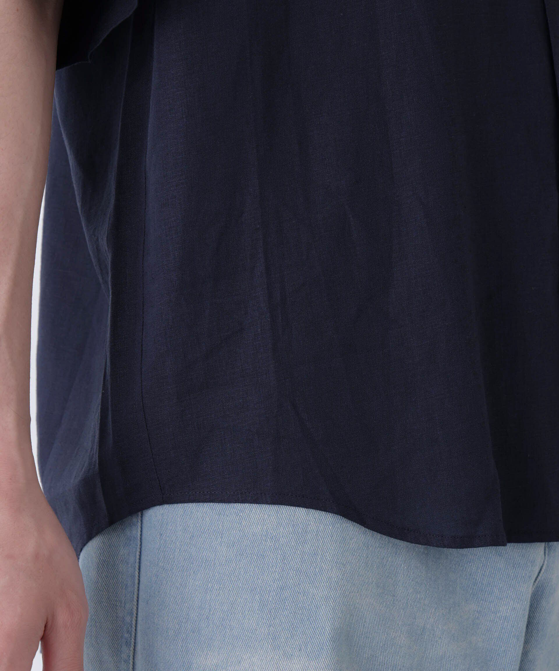 nano･universe「アンチスメルリネン バンドカラーシャツ 半袖」|シャツ・ブラウス|