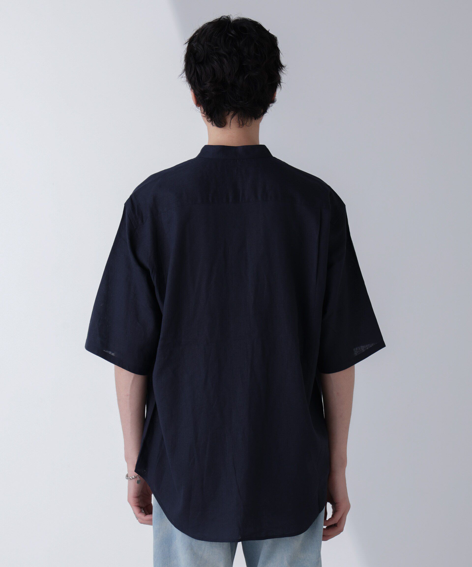 nano･universe「アンチスメルリネン バンドカラーシャツ 半袖」|シャツ・ブラウス|