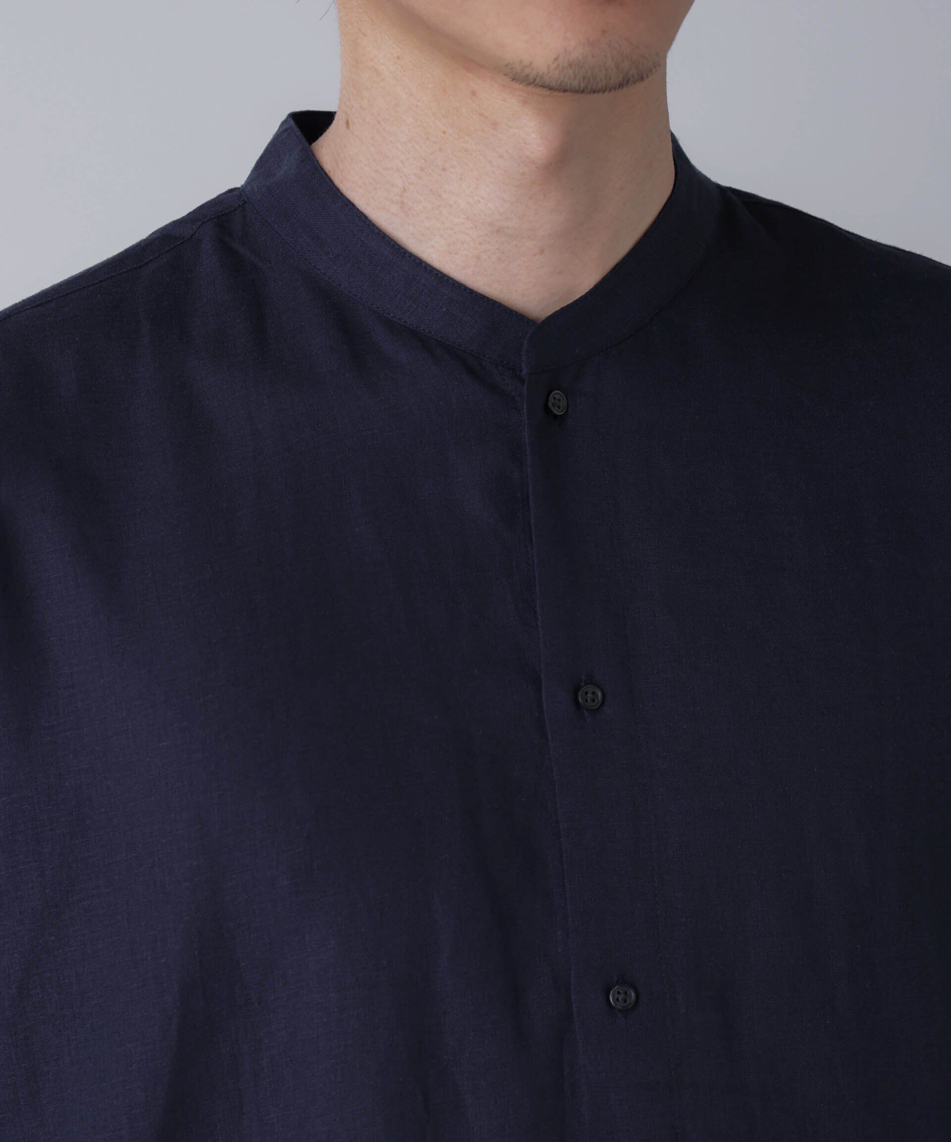 nano･universe「アンチスメルリネン バンドカラーシャツ 半袖」|シャツ・ブラウス|