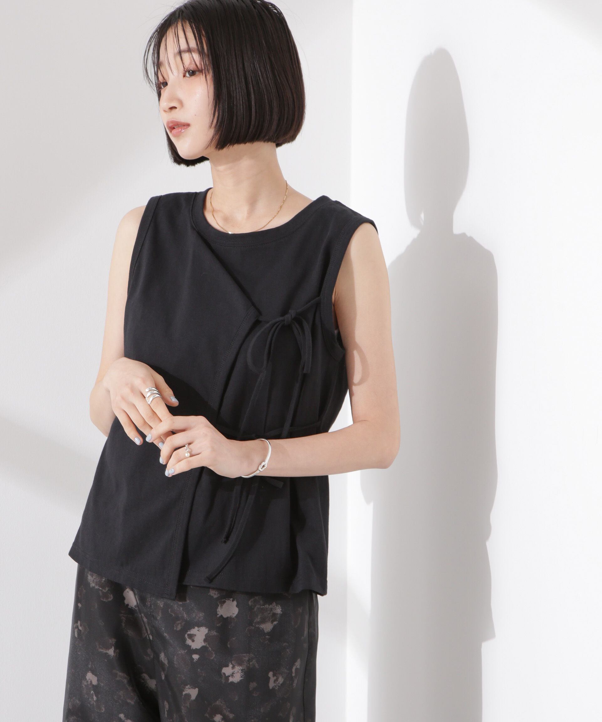 nano･universe「ドライタッチ天竺リボン結びディティールトップス」|Tシャツ・カットソー|ブラック