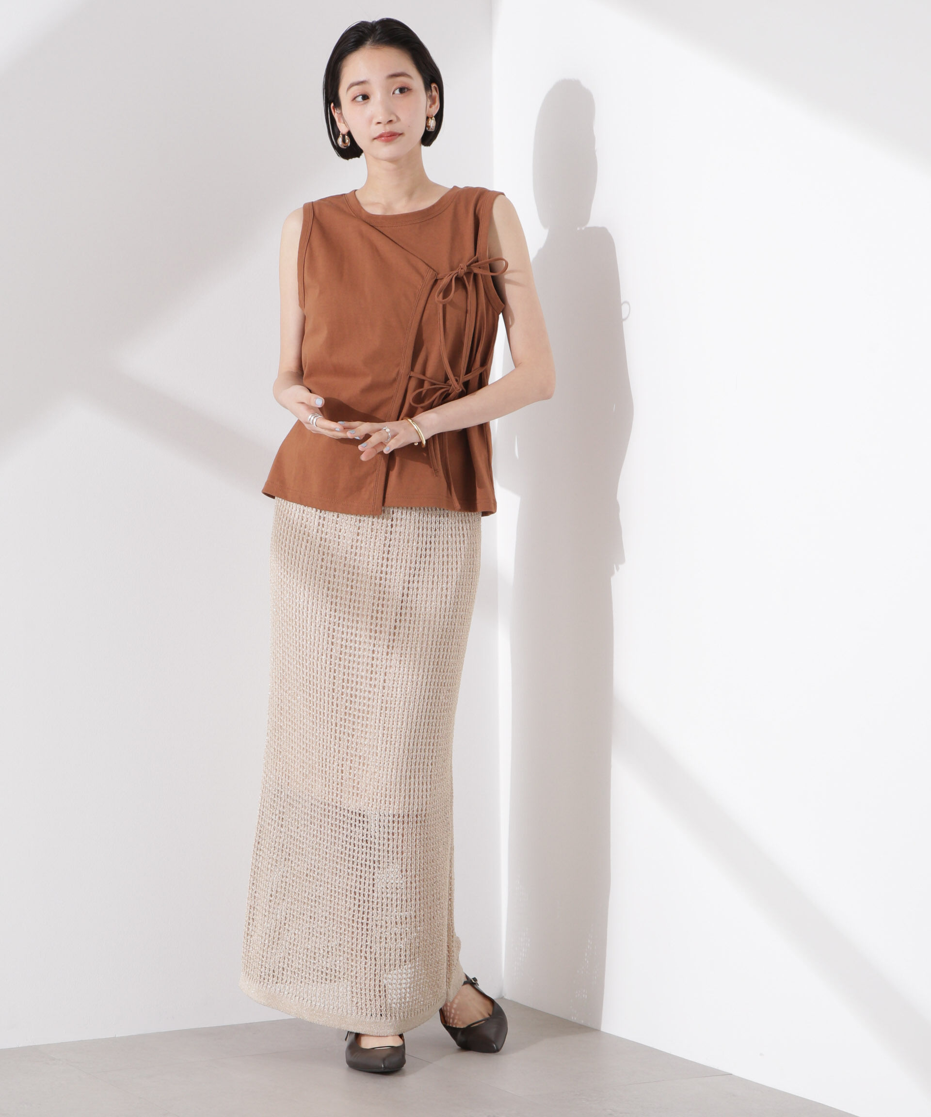 nano･universe「ドライタッチ天竺リボン結びディティールトップス」|Tシャツ・カットソー|