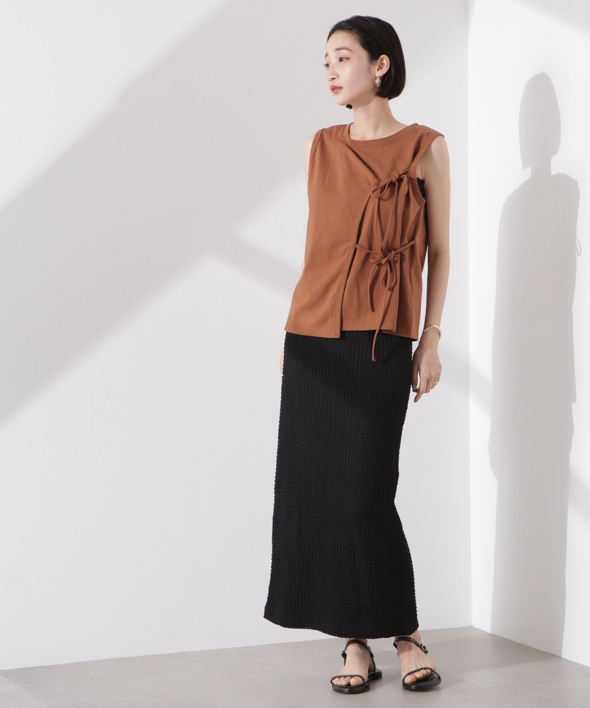 nano･universe「ドライタッチ天竺リボン結びディティールトップス」|Tシャツ・カットソー|