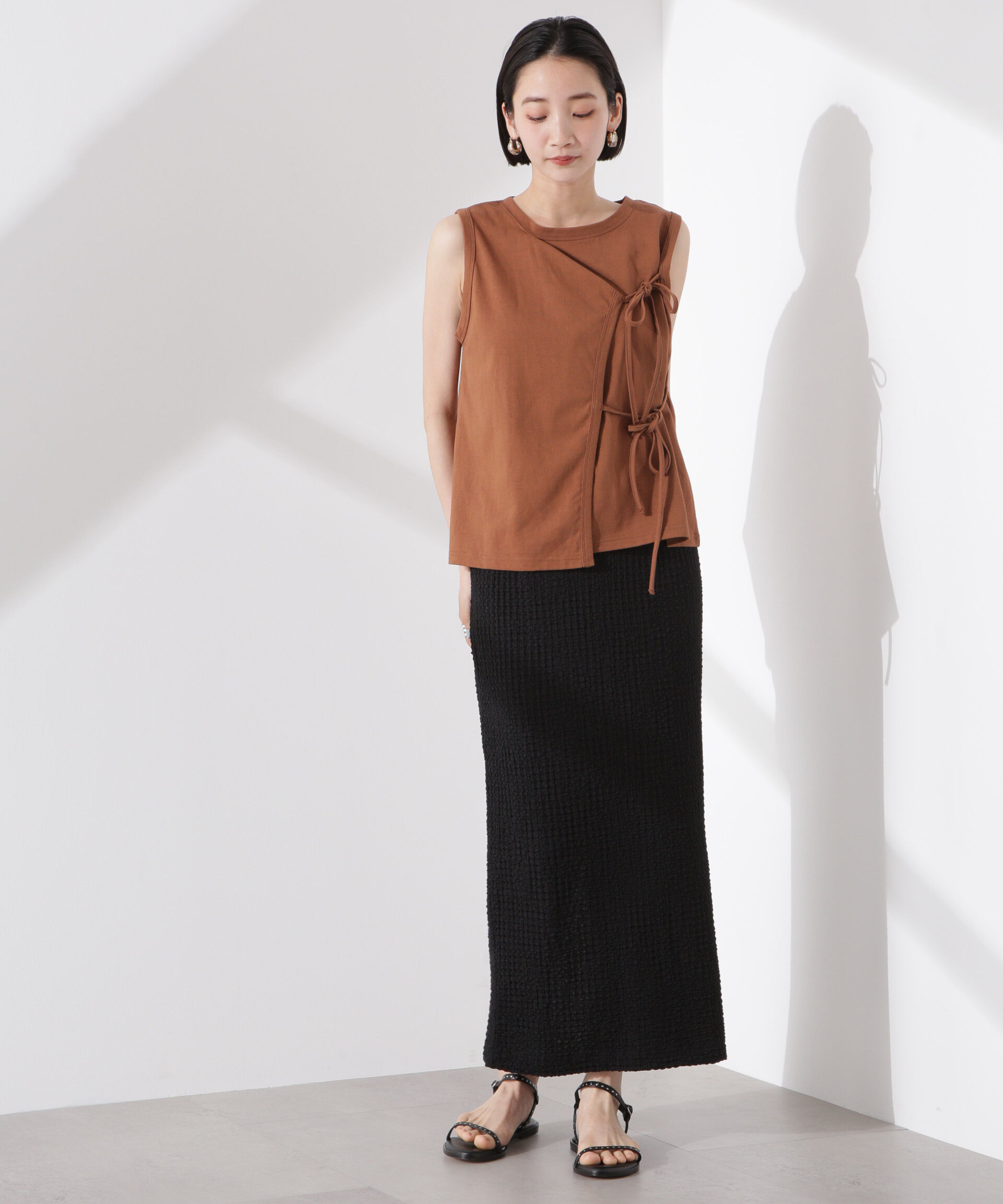 nano･universe「ドライタッチ天竺リボン結びディティールトップス」|Tシャツ・カットソー|