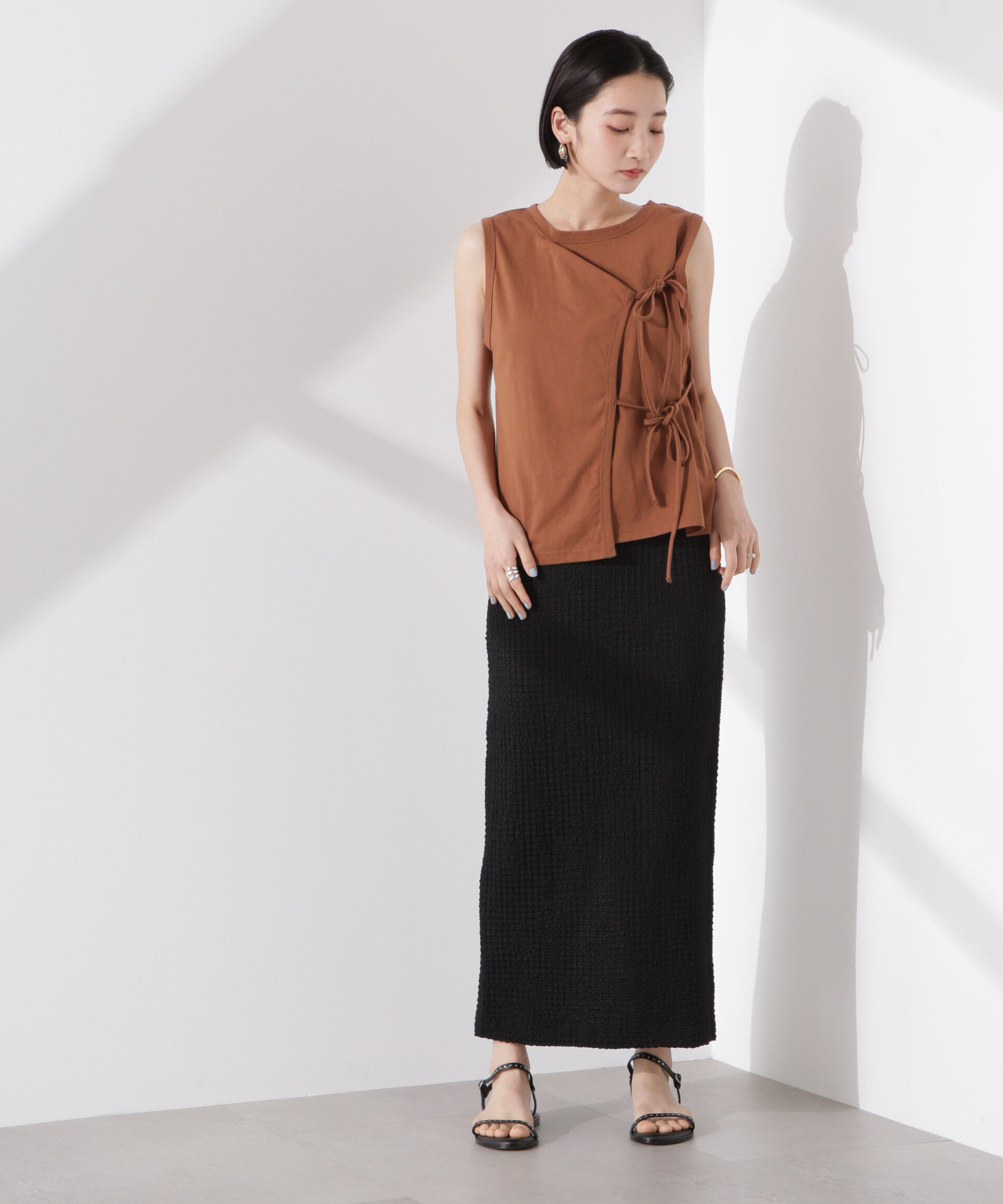 nano･universe「ドライタッチ天竺リボン結びディティールトップス」|Tシャツ・カットソー|