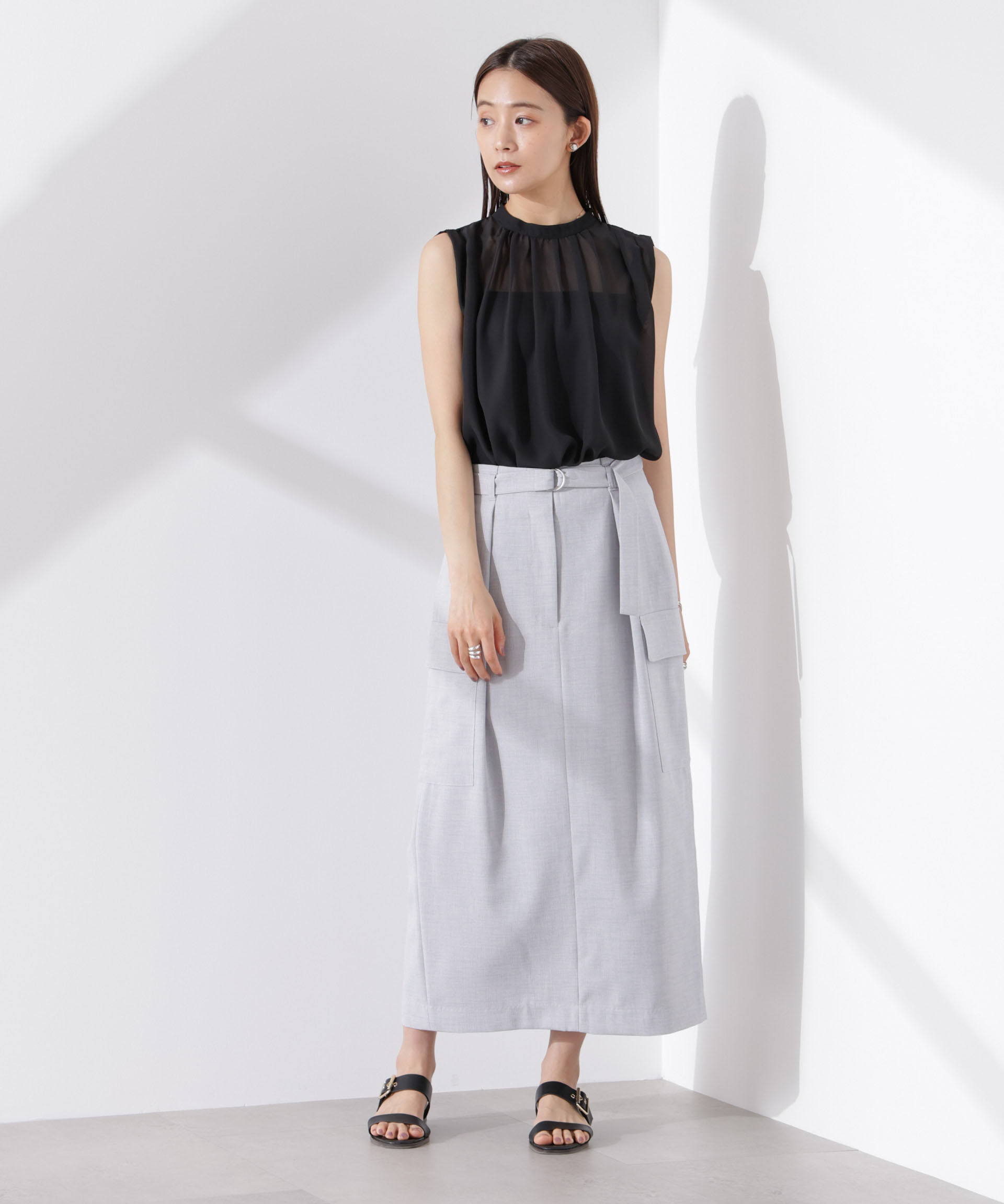 nano･universe「シアージョーゼットギャザーノースリーブブラウス」|シャツ・ブラウス|