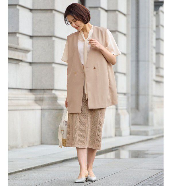 自由区「【接触冷感・速乾・UVケア・撥水・防シワ・XSサイズあり】リネンライクツィル ジレ」|ベスト・ジレ|