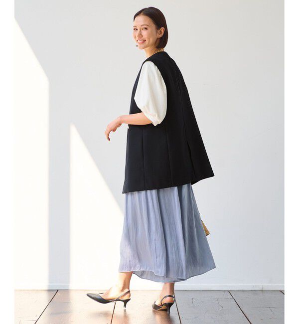 自由区「【接触冷感・速乾・UVケア・撥水・防シワ・XSサイズあり】リネンライクツィル ジレ」|ベスト・ジレ|