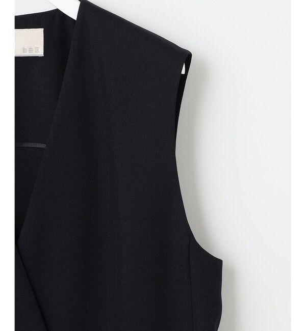 自由区「【接触冷感・速乾・UVケア・撥水・防シワ・XSサイズあり】リネンライクツィル ジレ」|ベスト・ジレ|