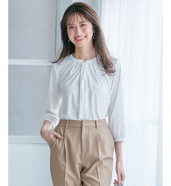 ANY SIS「【接触冷感・吸水速乾・UVケア】エアリードレープスムース 七分袖ブラウス」|シャツ・ブラウス|