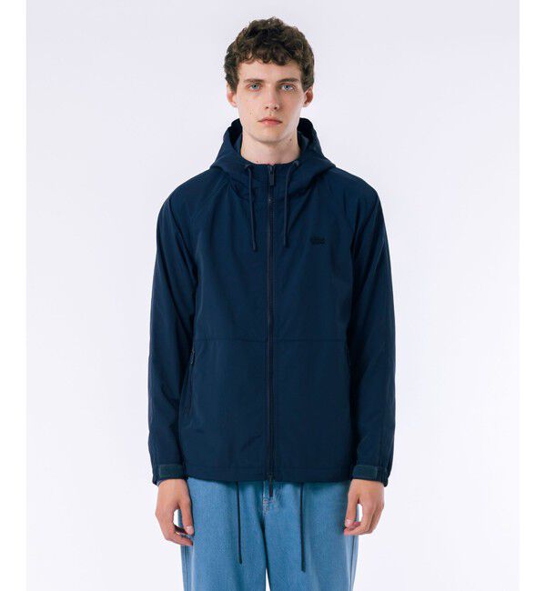 LACOSTE「撥水防風 ドロストコード フーデッド ナイロンブルゾン / マウンテンパーカー」|パーカー|ダークネイビー