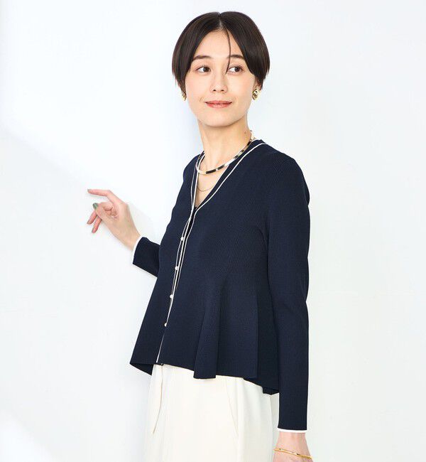NOLLEY'S sophi「【追加】《手洗い可能》マルチファンクションリブフレアVネックカーディガン」|カーディガン|ダークネイビー