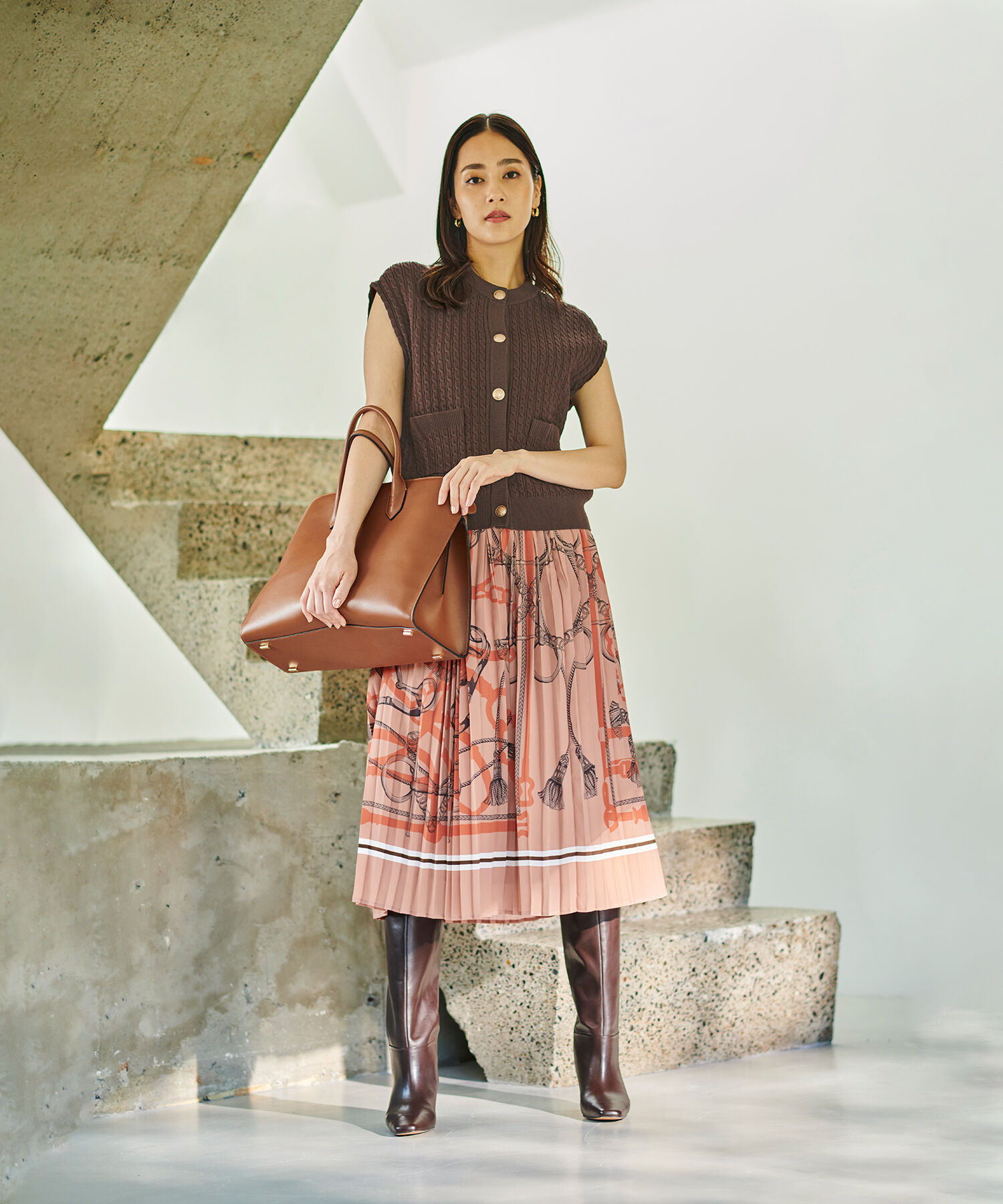 ROPE「ヴィンテージスカーフ柄プリーツスカート」|スカート|