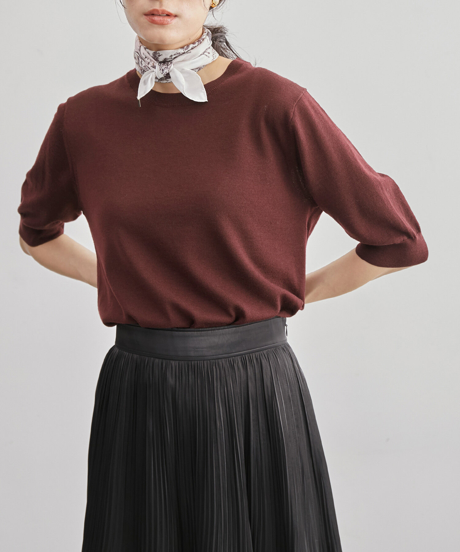 ROPE「ハイゲージウォッシャブル5分袖ニット/アンサンブル可能」|ニット・セーター|