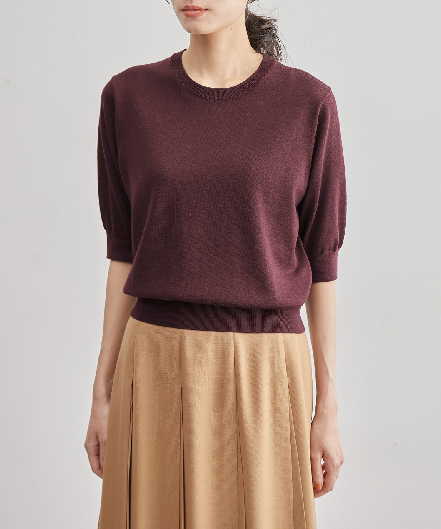 ROPE「ハイゲージウォッシャブル5分袖ニット/アンサンブル可能」|ニット・セーター|