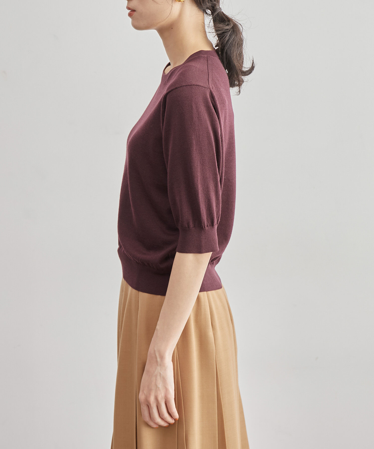 ROPE「ハイゲージウォッシャブル5分袖ニット/アンサンブル可能」|ニット・セーター|