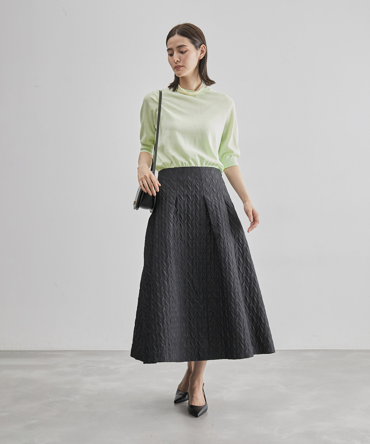 ROPE「ハイゲージウォッシャブル5分袖ニット/アンサンブル可能」|ニット・セーター|