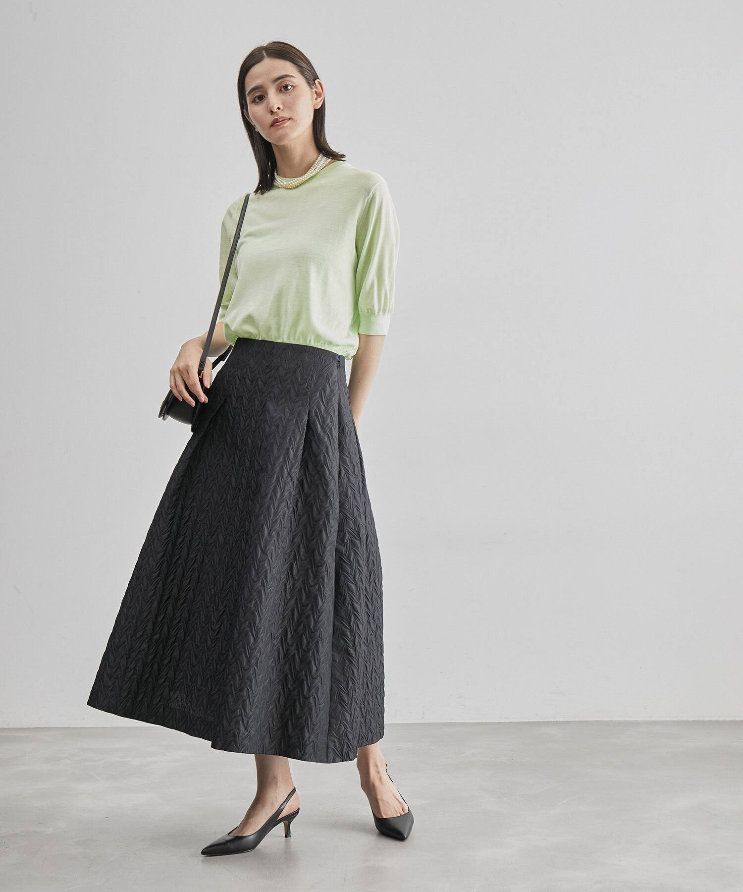 ROPE「ハイゲージウォッシャブル5分袖ニット/アンサンブル可能」|ニット・セーター|