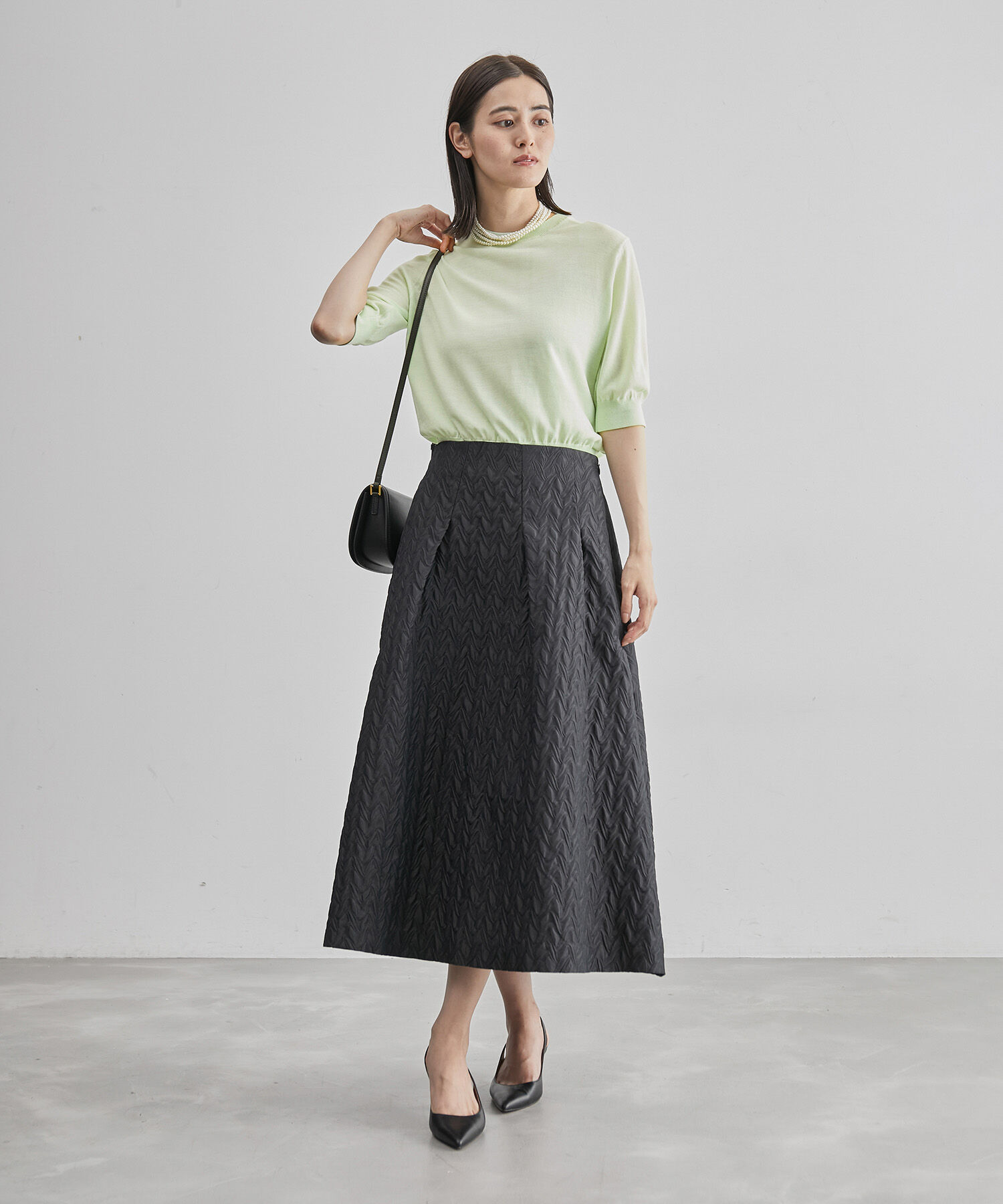 ROPE「ハイゲージウォッシャブル5分袖ニット/アンサンブル可能」|ニット・セーター|