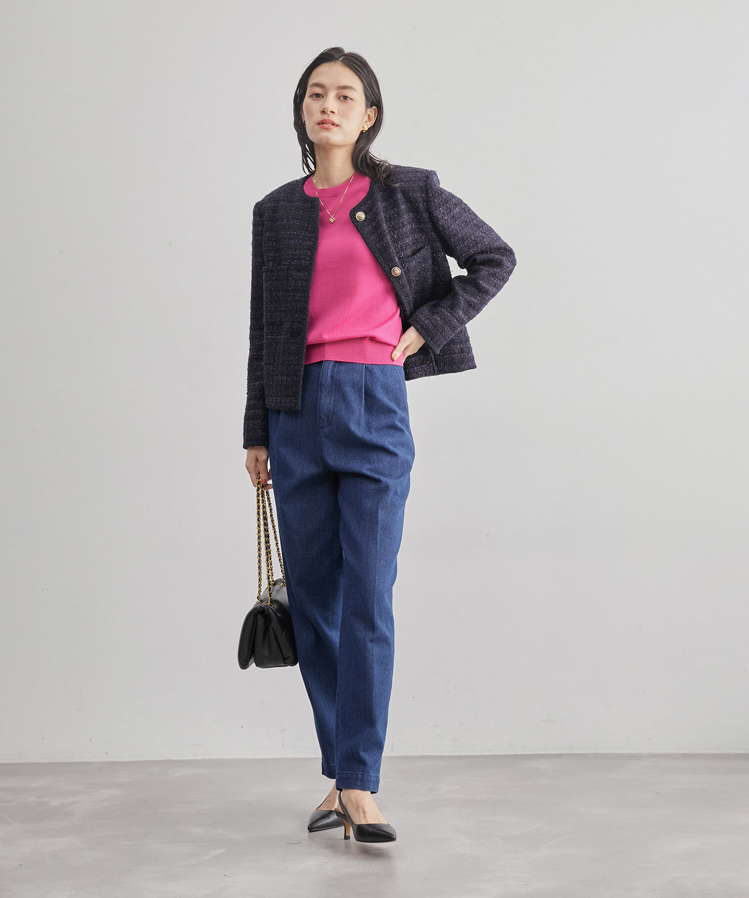 ROPE「ハイゲージウォッシャブル5分袖ニット/アンサンブル可能」|ニット・セーター|