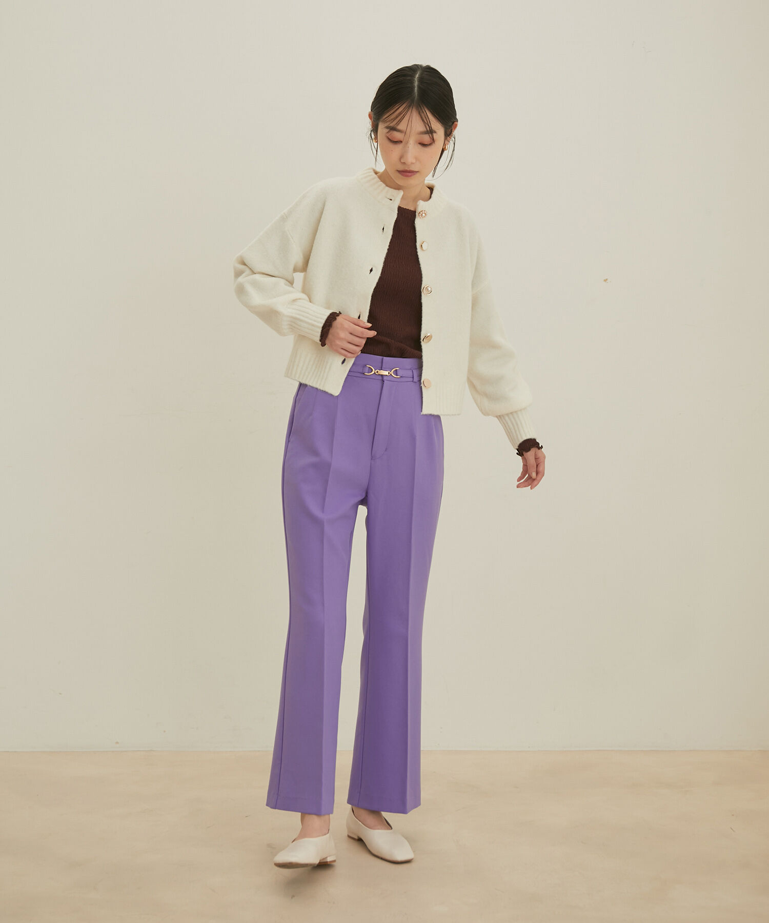 VIS「【洗える】レトロ釦ボリュームスリーブカーディガン」|カーディガン|