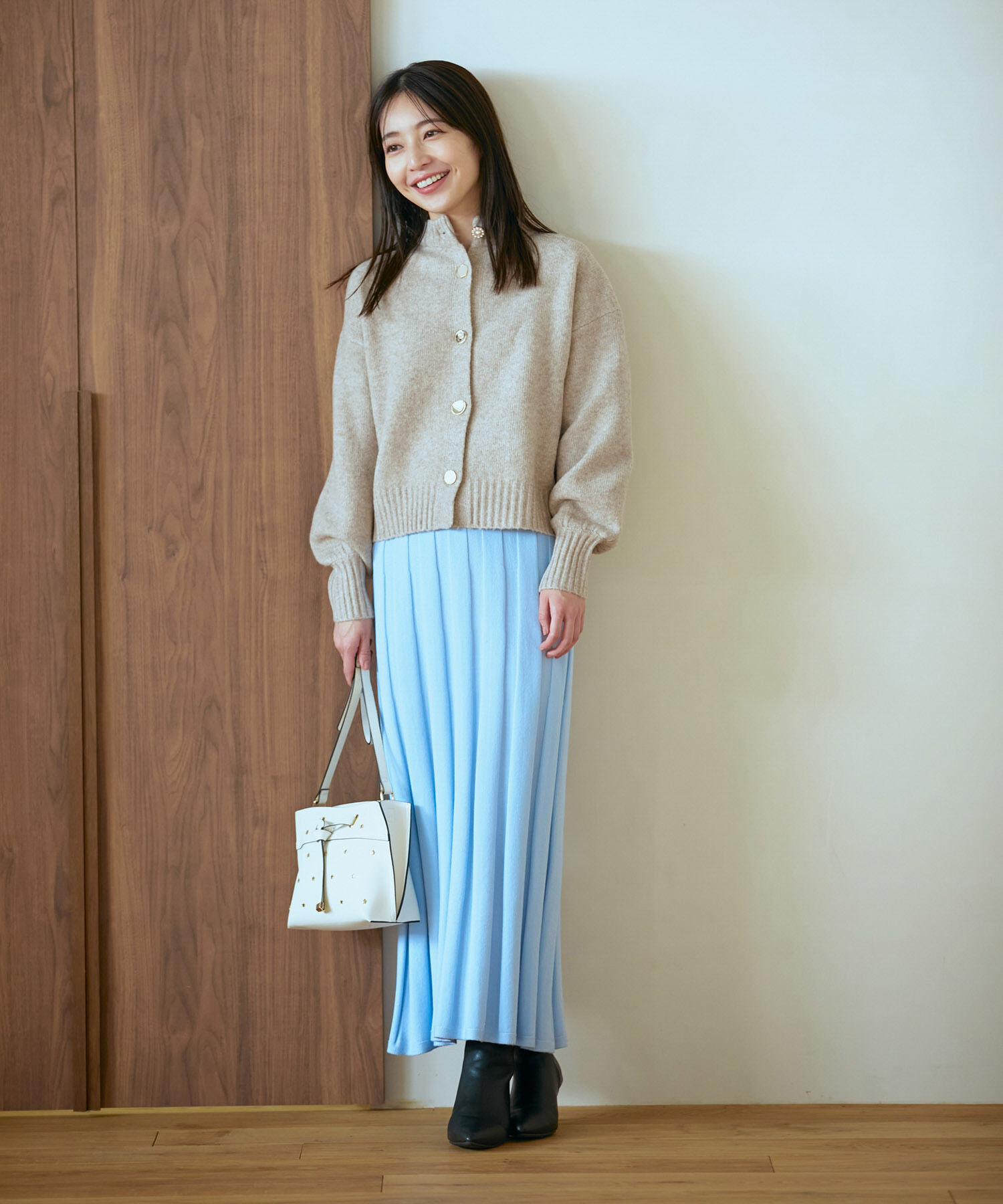 VIS「【洗える】レトロ釦ボリュームスリーブカーディガン」|カーディガン|