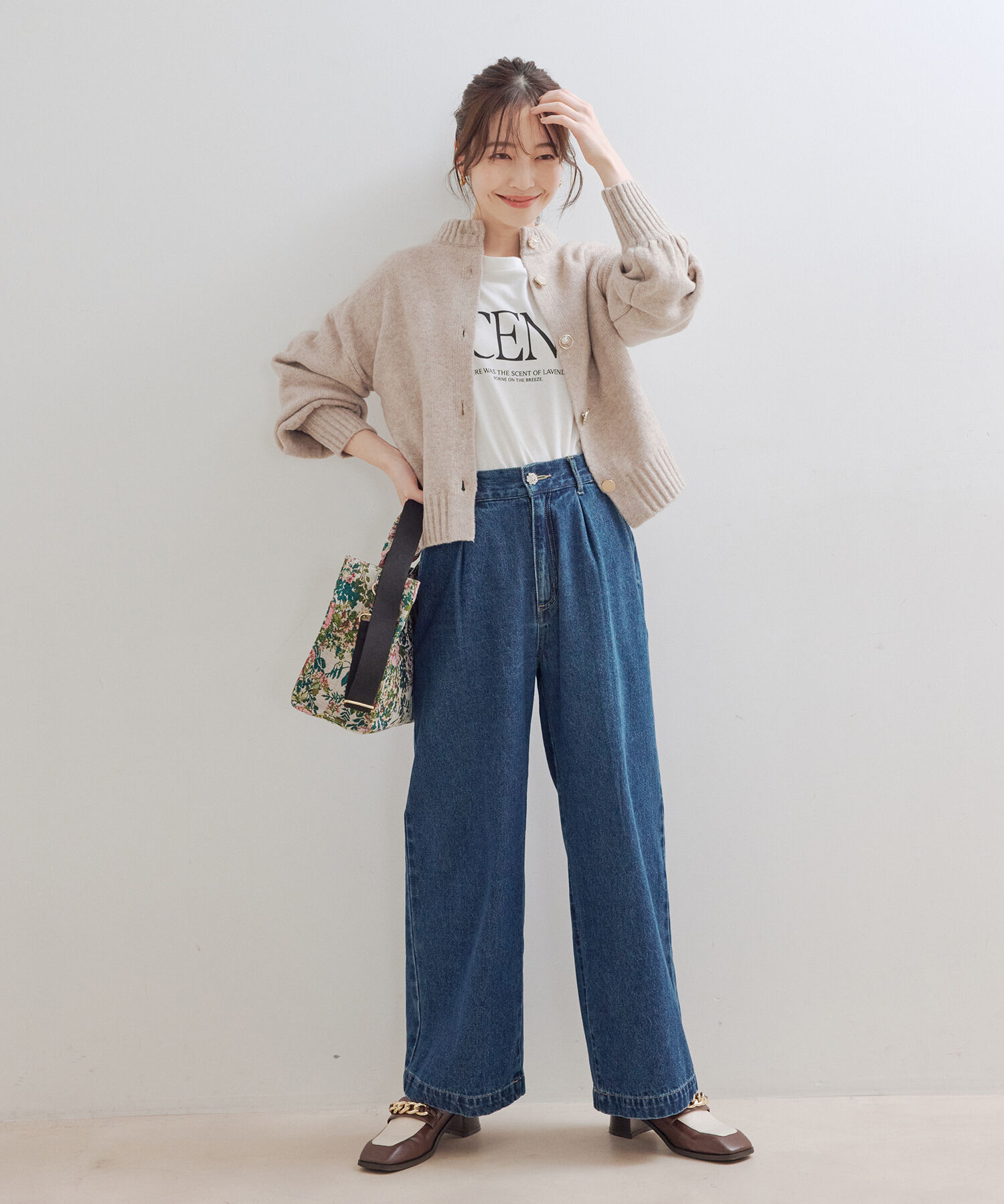 VIS「【洗える】レトロ釦ボリュームスリーブカーディガン」|カーディガン|