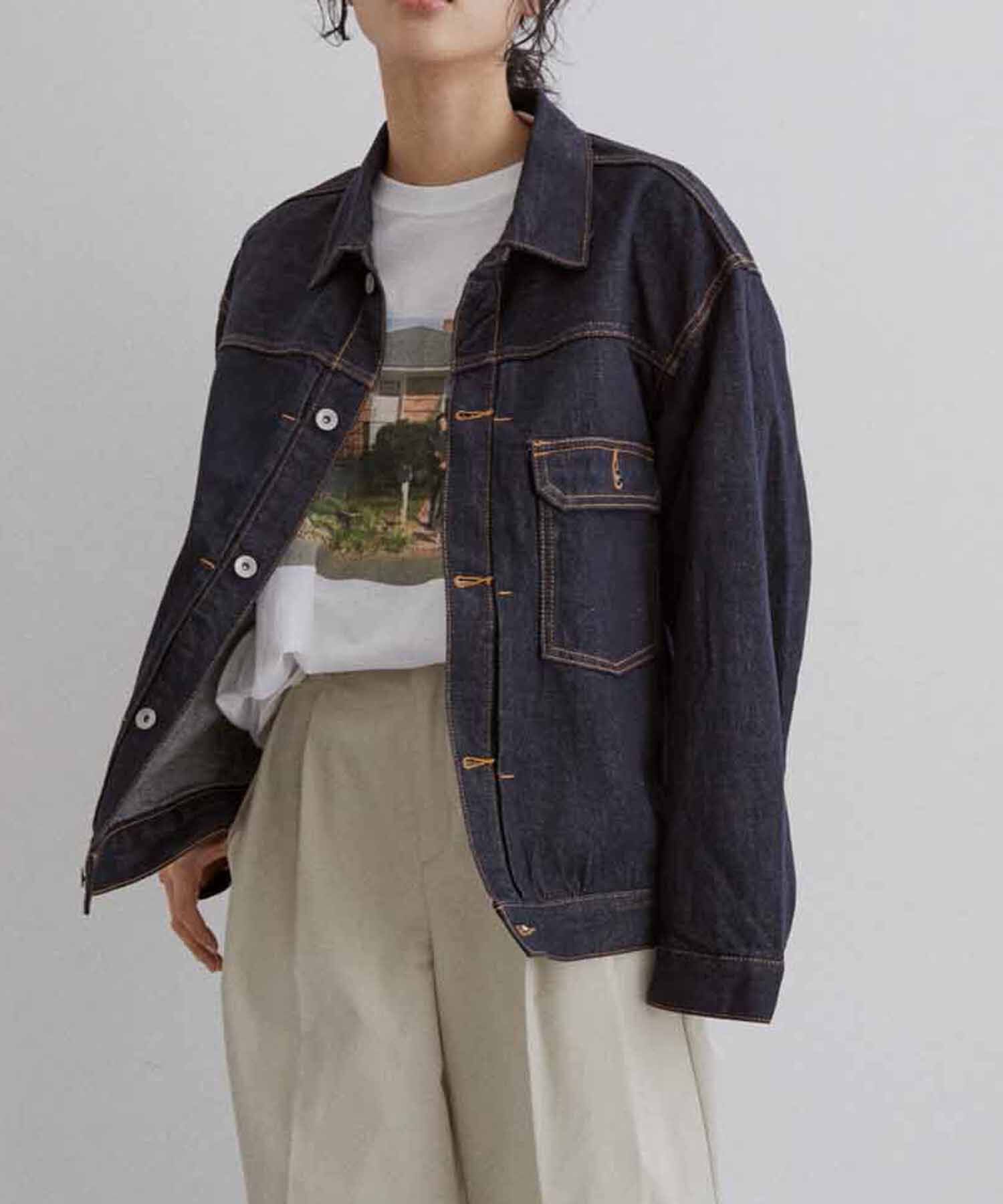 ADAM ET ROPE'「【コットンUSA】ビックシルエット デニムジャケット / セットアップ対応 / ユニセックス」|デニムジャケット|ネイビー(40)