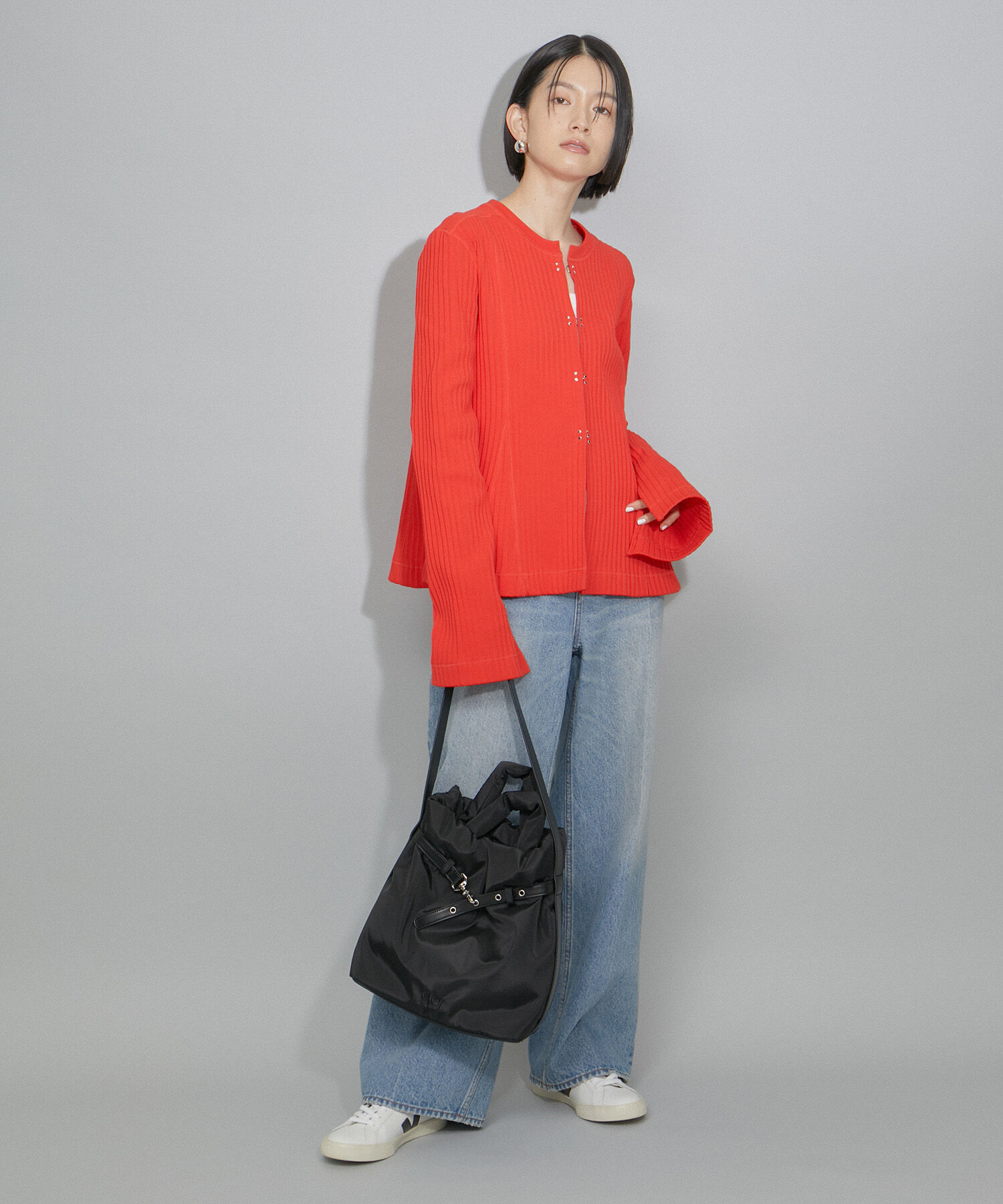 ADAM ET ROPE'「【WEB限定・洗える】フレアーリブカーディガン」|カーディガン|