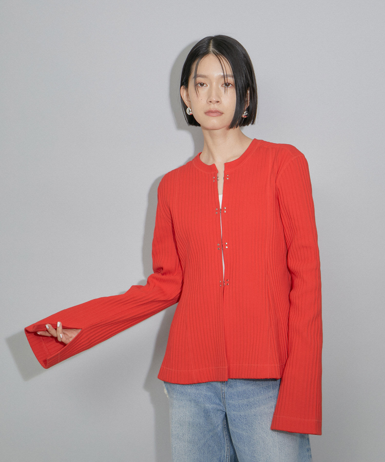 ADAM ET ROPE'「【WEB限定・洗える】フレアーリブカーディガン」|カーディガン|