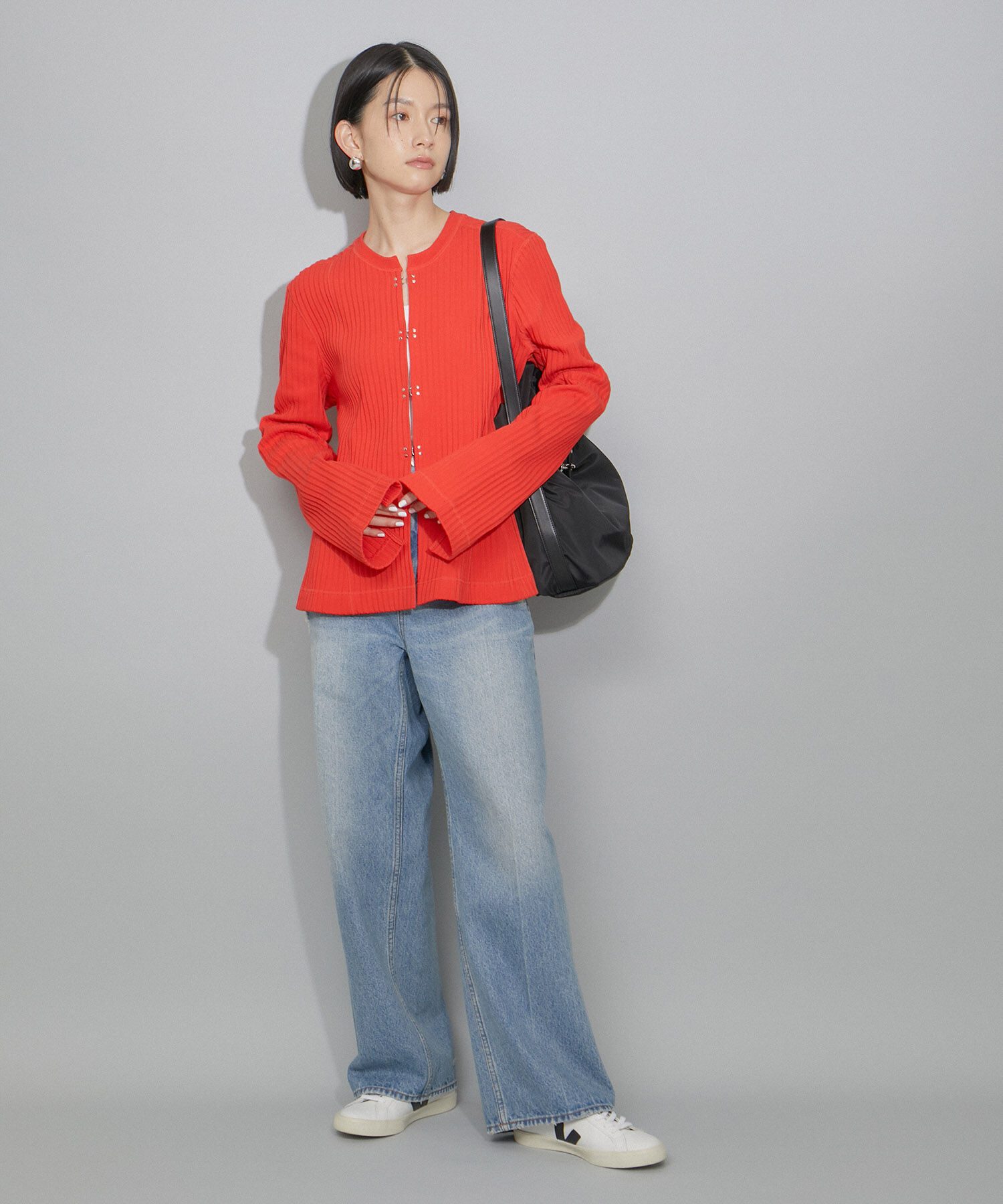 ADAM ET ROPE'「【WEB限定・洗える】フレアーリブカーディガン」|カーディガン|