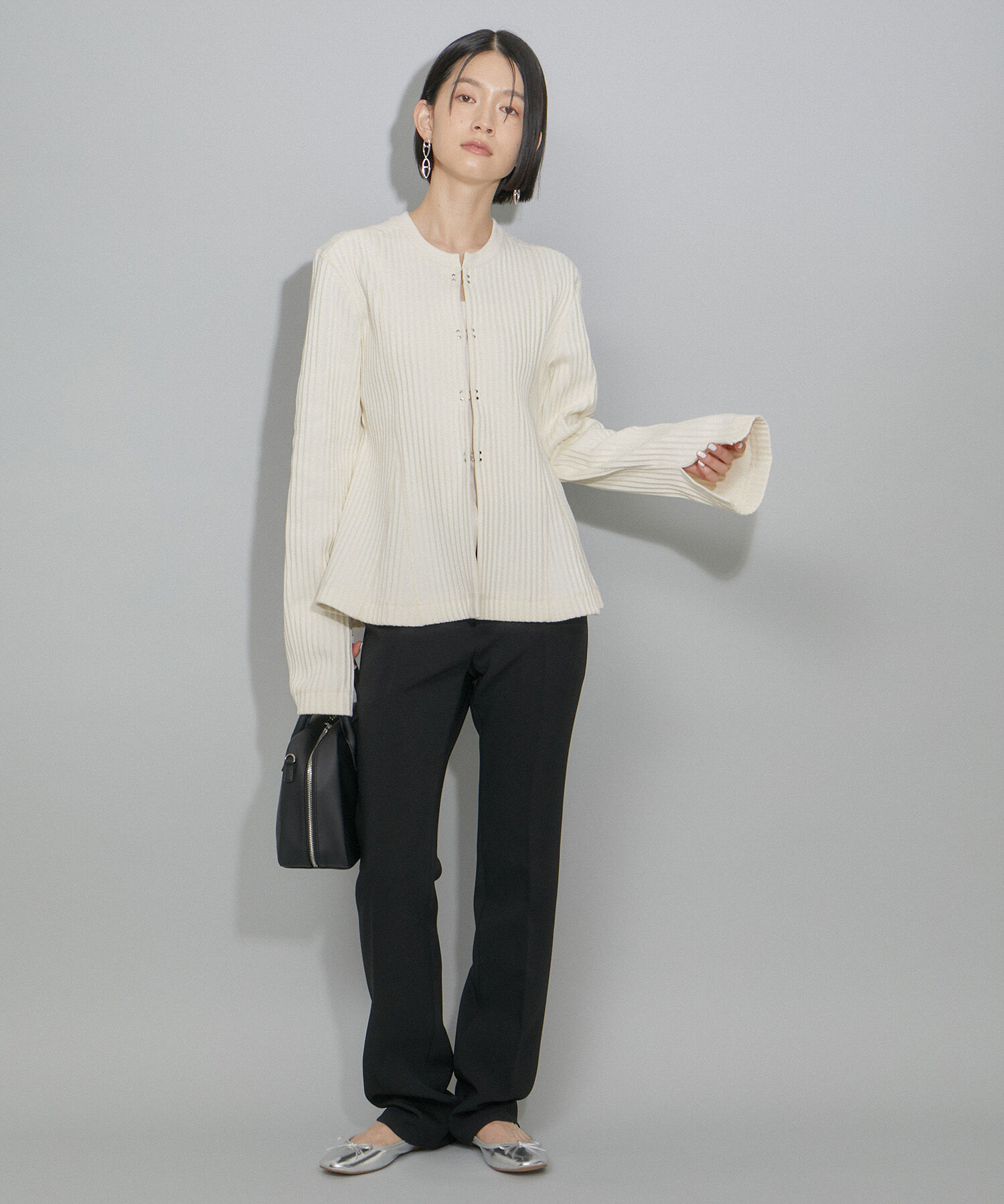 ADAM ET ROPE'「【WEB限定・洗える】フレアーリブカーディガン」|カーディガン|