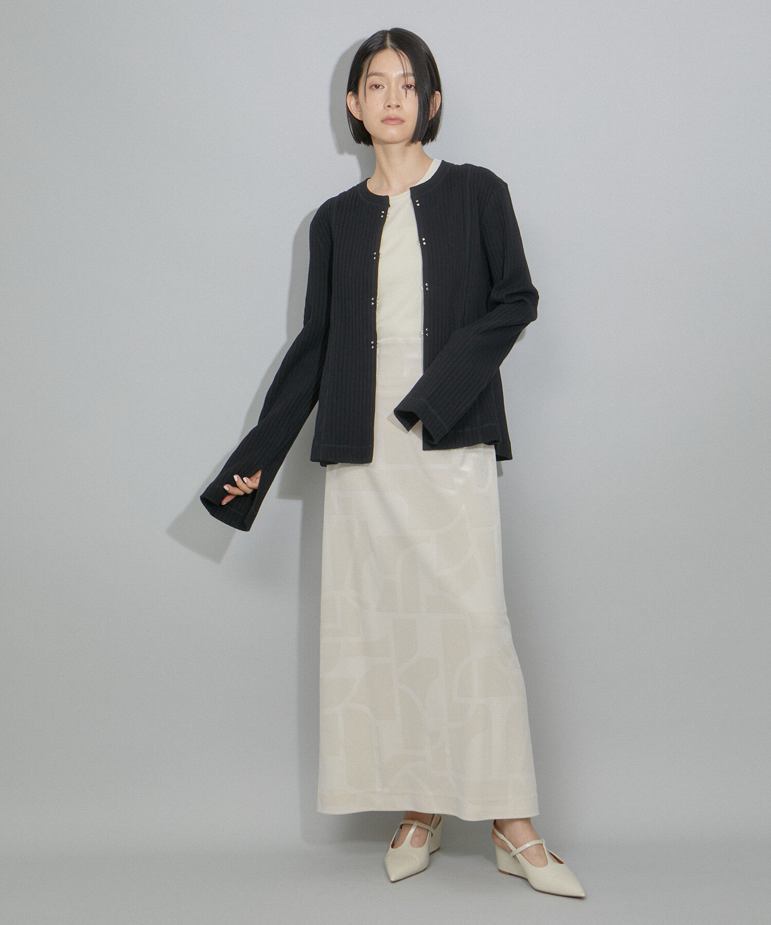 ADAM ET ROPE'「【WEB限定・洗える】フレアーリブカーディガン」|カーディガン|