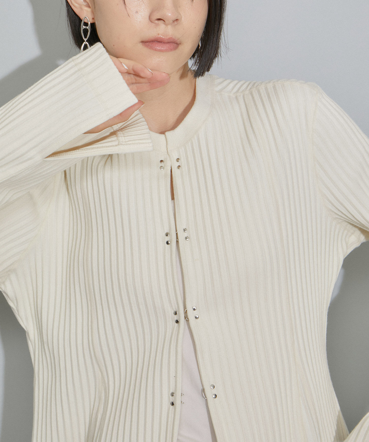 ADAM ET ROPE'「【WEB限定・洗える】フレアーリブカーディガン」|カーディガン|