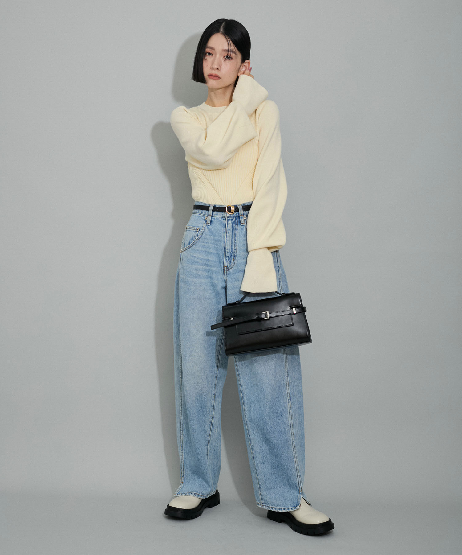 ADAM ET ROPE'「【WEB限定・サステナブル・洗える】フレアカフスパターンニット」|ニット・セーター|