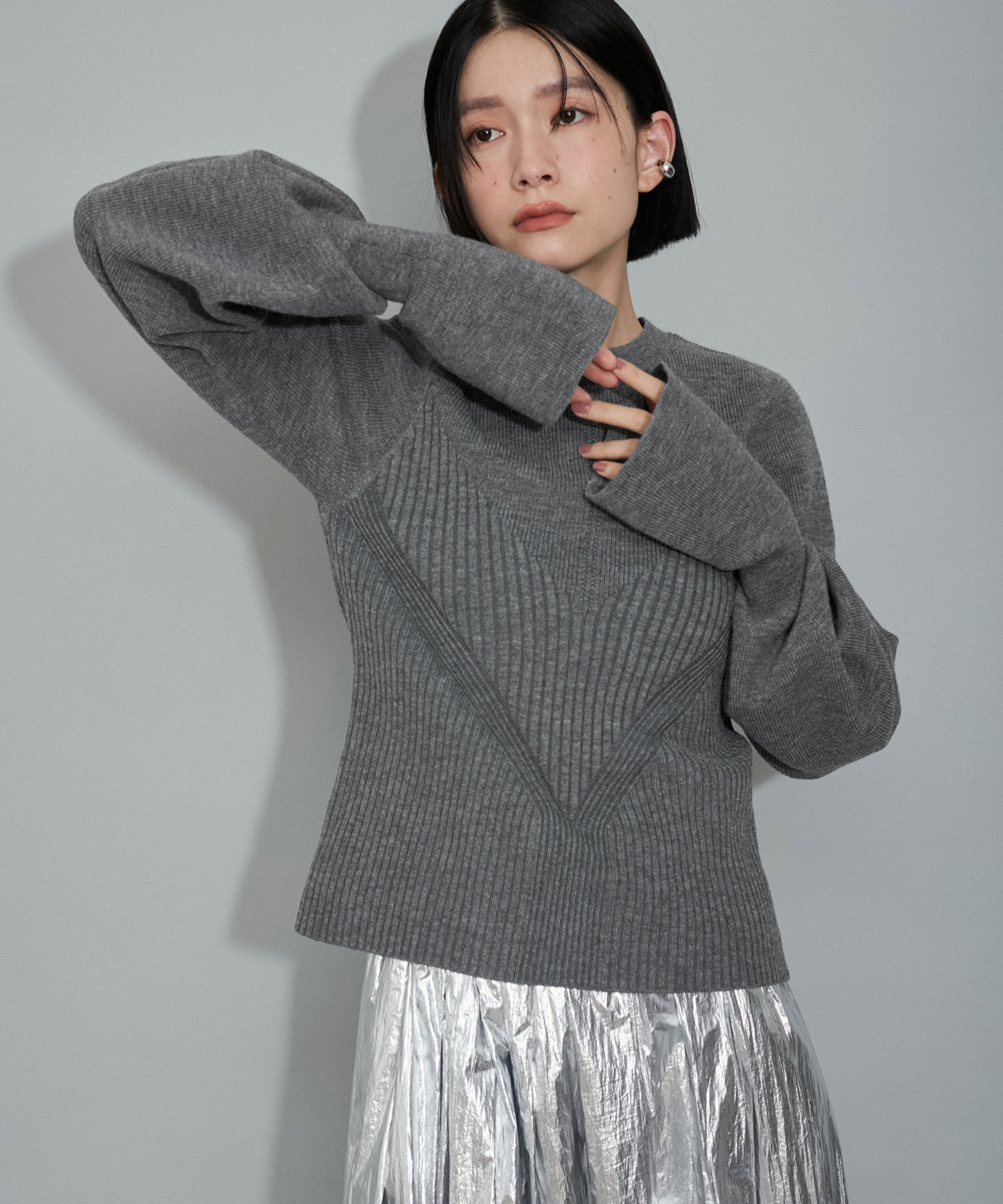 ADAM ET ROPE'「【WEB限定・サステナブル・洗える】フレアカフスパターンニット」|ニット・セーター|