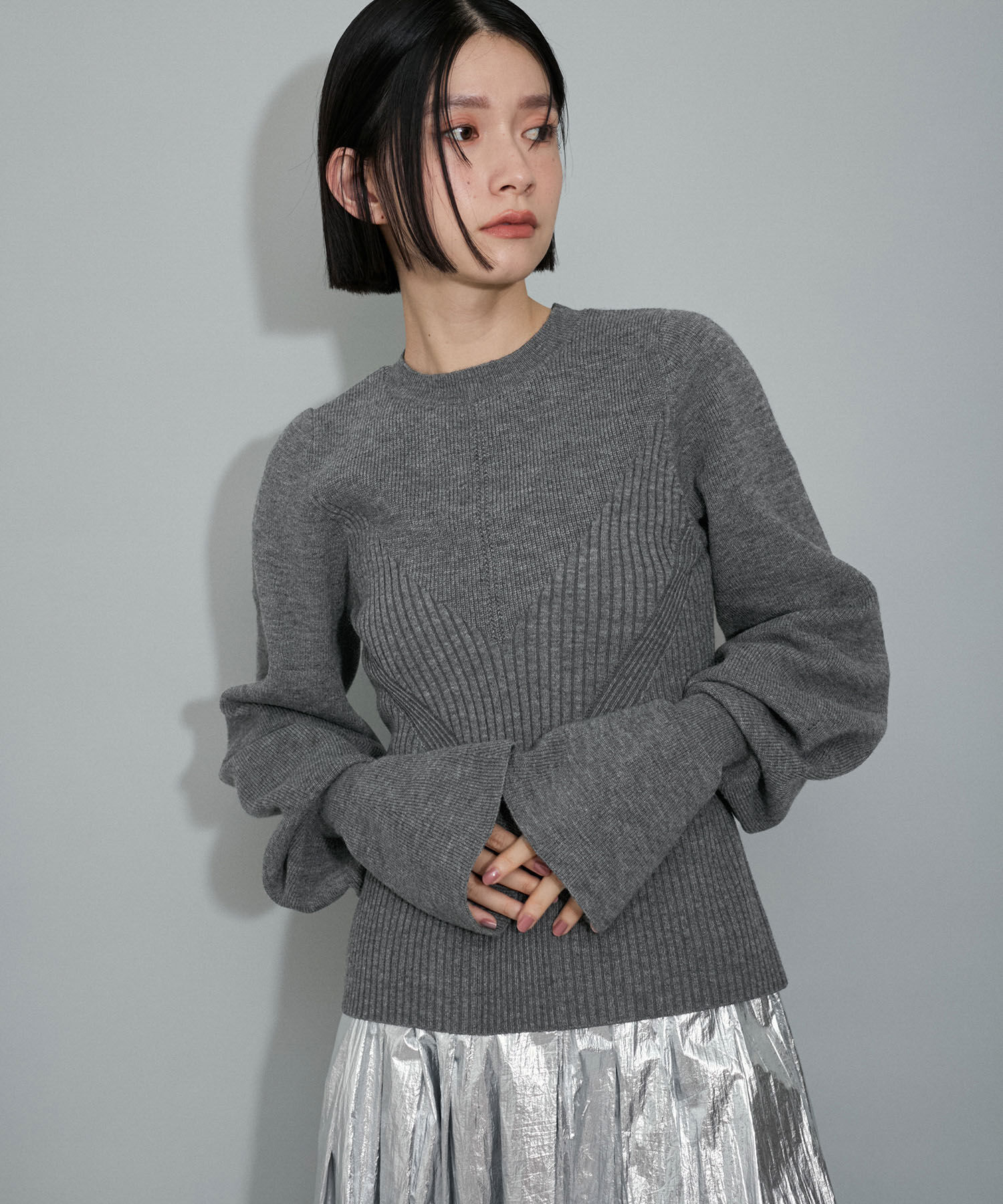 ADAM ET ROPE'「【WEB限定・サステナブル・洗える】フレアカフスパターンニット」|ニット・セーター|