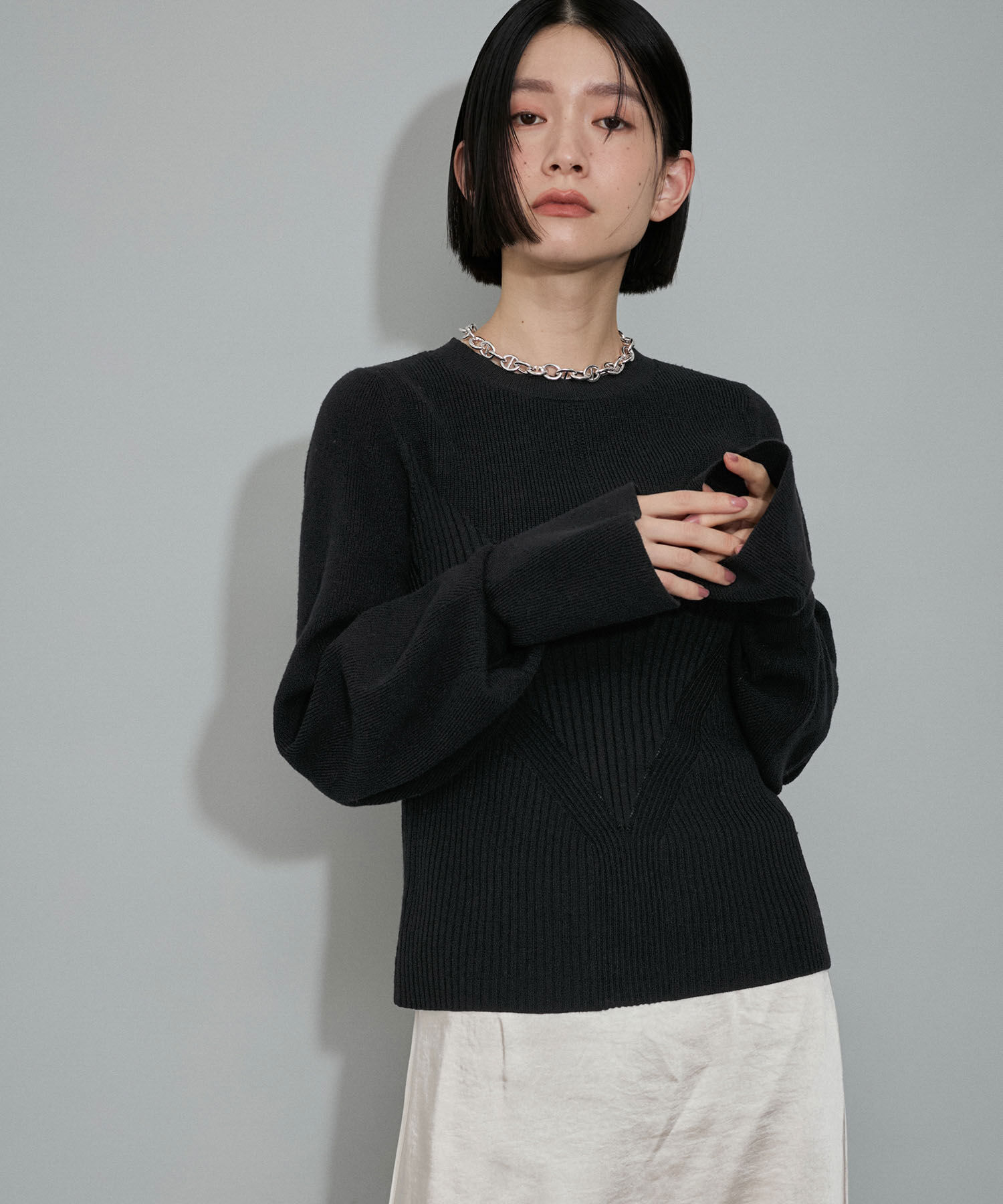 ADAM ET ROPE'「【WEB限定・サステナブル・洗える】フレアカフスパターンニット」|ニット・セーター|